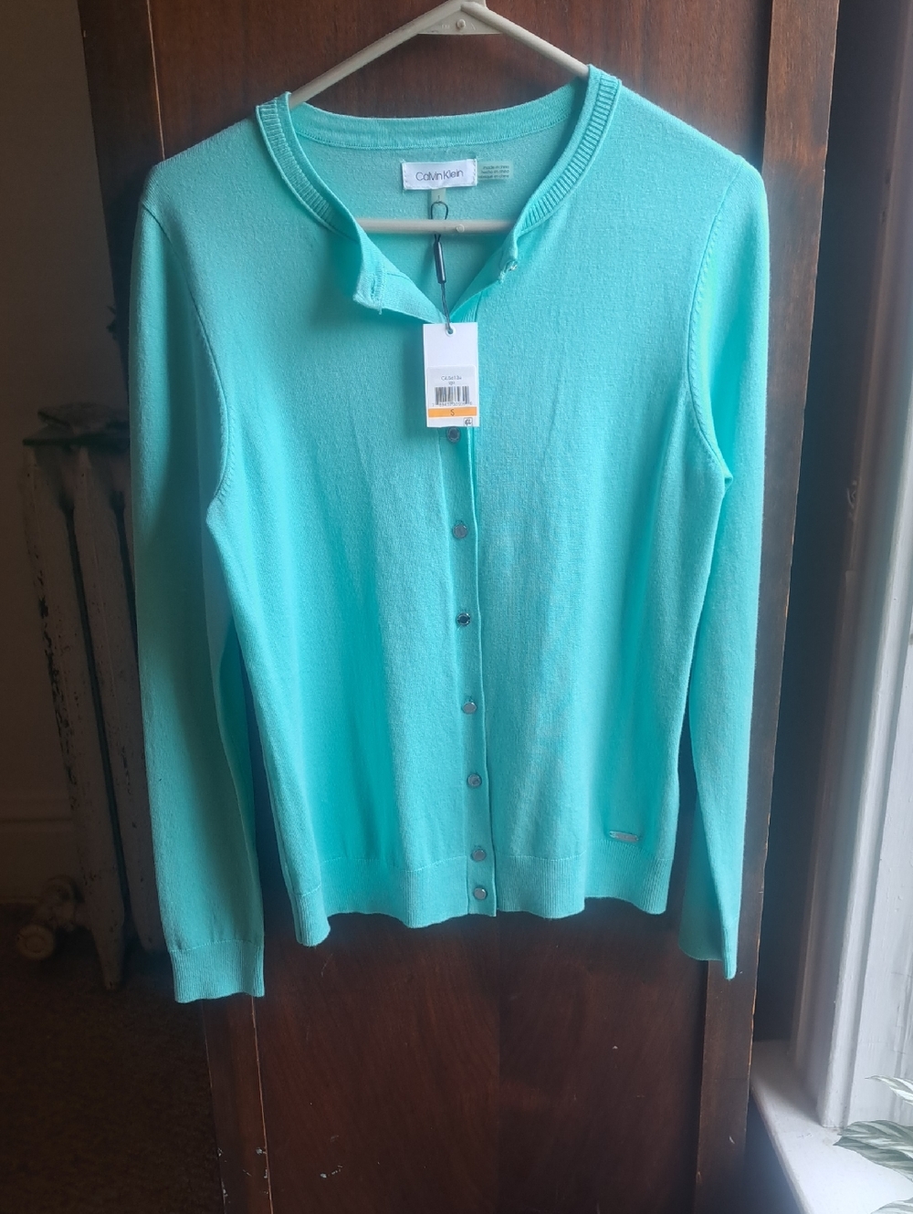 Calvin Klein Women's Size S Aqua Button-Down Cardigan Sweater